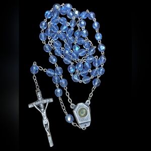 Vtg Marian Blue OL Lourdes Eau de Lourdes Holy Water Bubble Relic Rosary ITALY